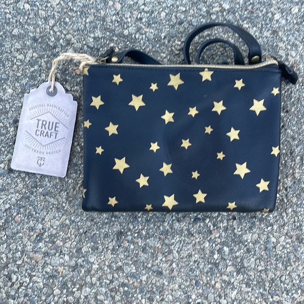 Brand new, with tags, True Craft shoulder bag, black with gold stars